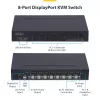 StarTech.com 8 prievadų DisplayPort KVM jungiklis su 1U stovo montavimo rinkiniu, 4K 60Hz DP 1.2, mygtukų ir sparčiųjų klavišų perjungimu, 4 prievadų USB šakotuvu, nepriklausomas nuo OS, TAA atitinka