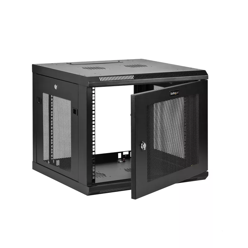 StarTech.com 4 stulpų 9U sieninis tinklo spintelė su 1U lentyna, 19 colių sieninis serverinis stovas duomenų / AV / elektronikos / kompiuterių įrangai, mažas ventiliuojamas stovo gaubtas