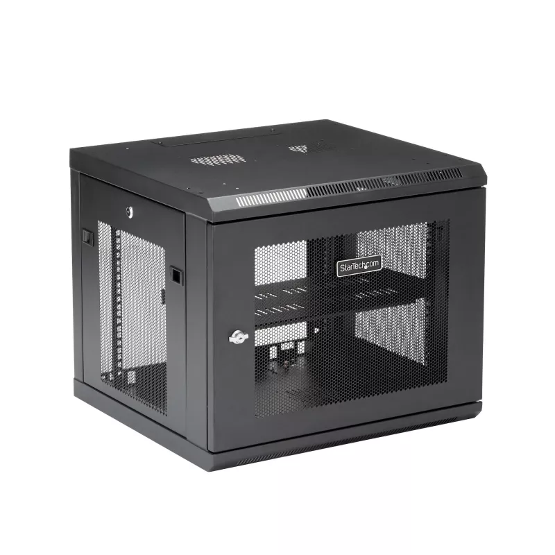StarTech.com 4 stulpų 9U sieninis tinklo spintelė su 1U lentyna, 19 colių sieninis serverinis stovas duomenų / AV / elektronikos / kompiuterių įrangai, mažas ventiliuojamas stovo gaubtas