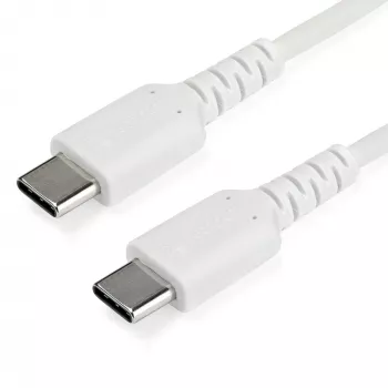 StarTech.com 1m USB C įkrovimo laidas – patvarus greitas įkrovimas ir sinchronizavimas USB 2.0 Type C į USB C nešiojamojo kompiuterio įkroviklio laidas – TPE apvalkalas, aramidinis pluoštas, M/M, 60W, baltas – Samsung S10 S20 iPad Pro MS Surface