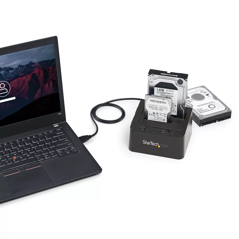 StarTech.com Dviejų diskų USB 3.2 Gen 2 SATA kietųjų diskų dokas, 10 Gbps, išorinis 2,5/3,5 colio SATA I/II/III SSD/HDD dokas, karšto keitimo lizdas, įkrovimas iš viršaus