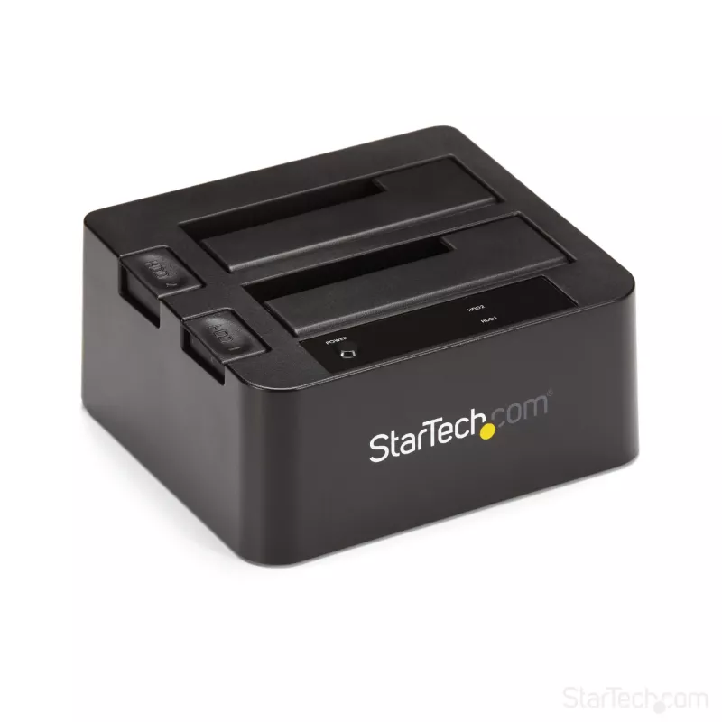 StarTech.com Dviejų diskų USB 3.2 Gen 2 SATA kietųjų diskų dokas, 10 Gbps, išorinis 2,5/3,5 colio SATA I/II/III SSD/HDD dokas, karšto keitimo lizdas, įkrovimas iš viršaus