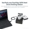 StarTech.com Dviejų diskų USB 3.2 Gen 2 SATA kietųjų diskų dokas, 10 Gbps, išorinis 2,5/3,5 colio SATA I/II/III SSD/HDD dokas, karšto keitimo lizdas, įkrovimas iš viršaus