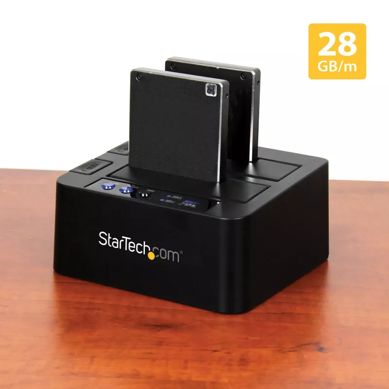 StarTech.com autonominis kietųjų diskų kopijavimo įrenginys, dviejų lizdų HDD/SSD klonuoklis/kopijuoklis, USB 3.1 (10Gbps) į SATA III HDD/SSD prijungimo stotelė, kietojo disko kopijavimo dokas