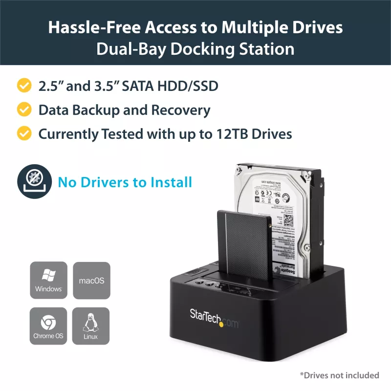 StarTech.com autonominis kietųjų diskų kopijavimo įrenginys, dviejų lizdų HDD/SSD klonuoklis/kopijuoklis, USB 3.1 (10Gbps) į SATA III HDD/SSD prijungimo stotelė, kietojo disko kopijavimo dokas