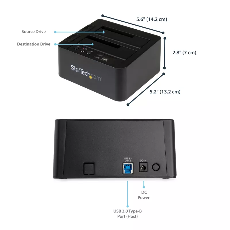 StarTech.com autonominis kietųjų diskų kopijavimo įrenginys, dviejų lizdų HDD/SSD klonuoklis/kopijuoklis, USB 3.1 (10Gbps) į SATA III HDD/SSD prijungimo stotelė, kietojo disko kopijavimo dokas