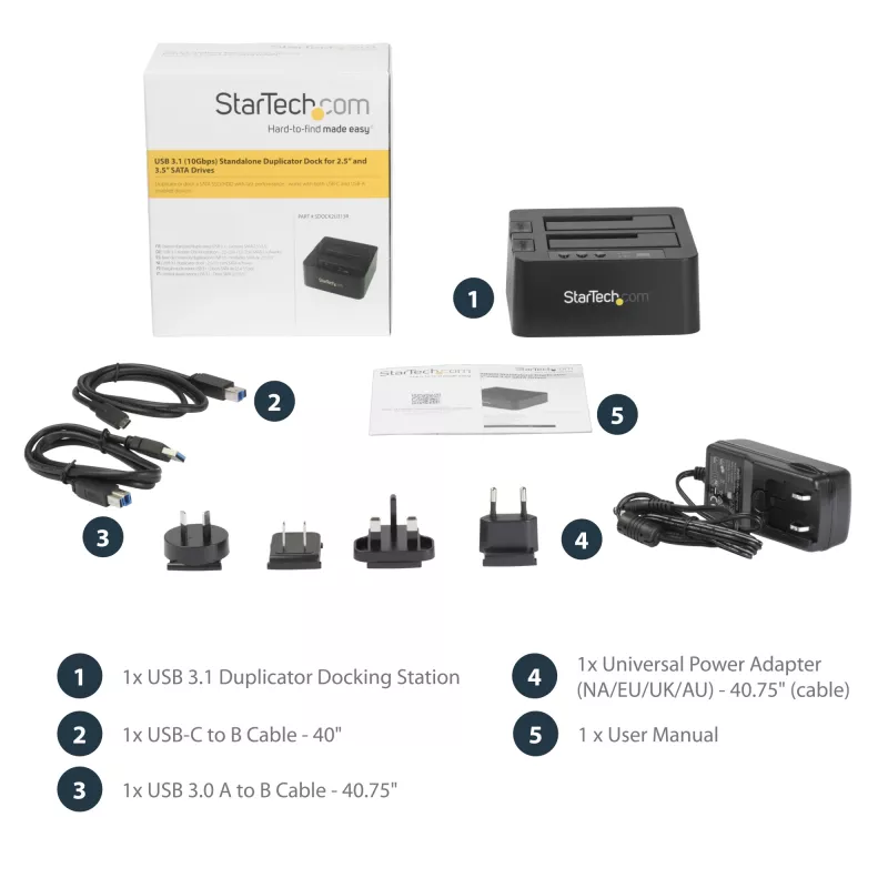 StarTech.com autonominis kietųjų diskų kopijavimo įrenginys, dviejų lizdų HDD/SSD klonuoklis/kopijuoklis, USB 3.1 (10Gbps) į SATA III HDD/SSD prijungimo stotelė, kietojo disko kopijavimo dokas