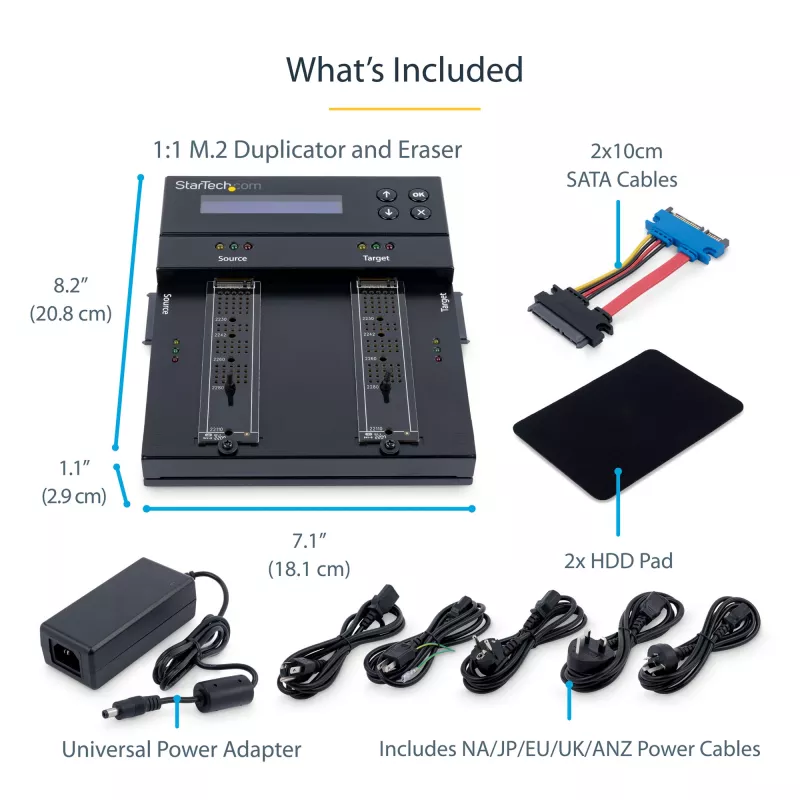 StarTech.com SM2DUPE11 – nepriklausomas M.2 SATA ir M.2 NVMe kopijavimo ir trynimo įrenginys, skirtas M.2 PCIe AHCI/NVMe, M.2 SATA, 2,5/3,5 colio SATA diskams