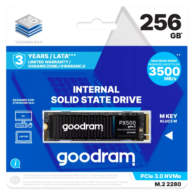 Goodram PX500 GEN.3 SSDPR-PX500-256-80-G3 vidinis kietasis diskas 256 GB M.2 PCI Express 3.0 NVMe 3D NAND
