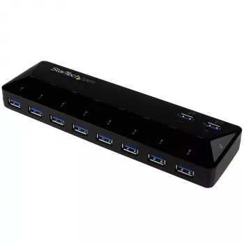 StarTech.com 10 prievadų USB 3.0 šakotuvas su įkrovimo ir sinchronizavimo prievadais - 2 x 1,5 A prievadai