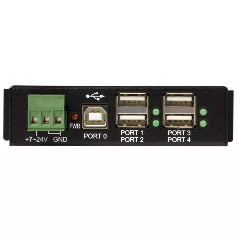 StarTech.com 4 prievadų USB 2.0 centras - metalinis pramoninis USB-A centras - montuojamas ant DIN bėgio, sienos ar stalo - TAA atitinkantis USB išplėtimo centras
