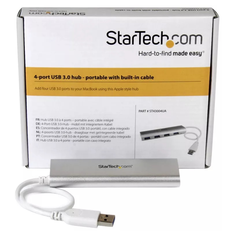 StarTech.com 4 prievadų USB šakotuvas, USB A į 4x USB-A prievadus, USB 5Gbps, tvirtas dizainas, maitinamas iš USB, nešiojamas nešiojamų kompiuterių USB 3.0 šakotuvas