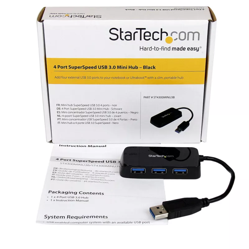 StarTech.com ST4300MINU3B Nešiojamas 4 prievadų USB 3.0 mazgas - juodas