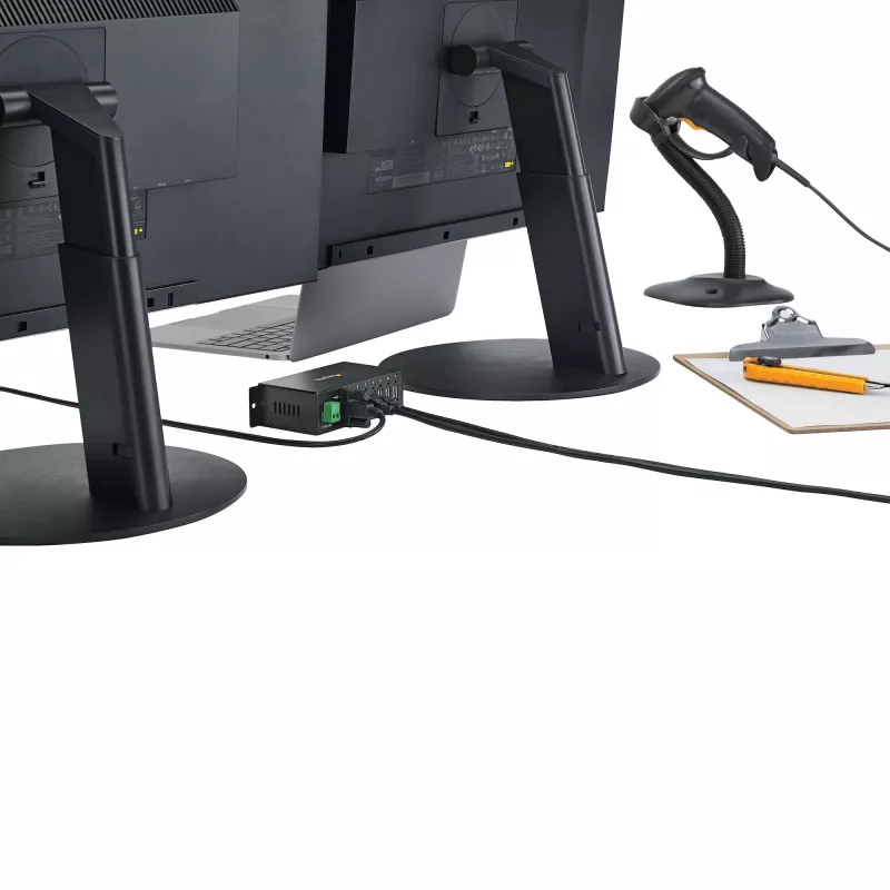 StarTech.com ST7200USBM pramoninis 7 prievadų USB 2.0 šakotuvas, metalinis korpusas, ESD ir viršįtampių apsauga, montuojamas ant DIN bėgelio, sienos ar stalo, 7–24 V DC, TAA, juodas