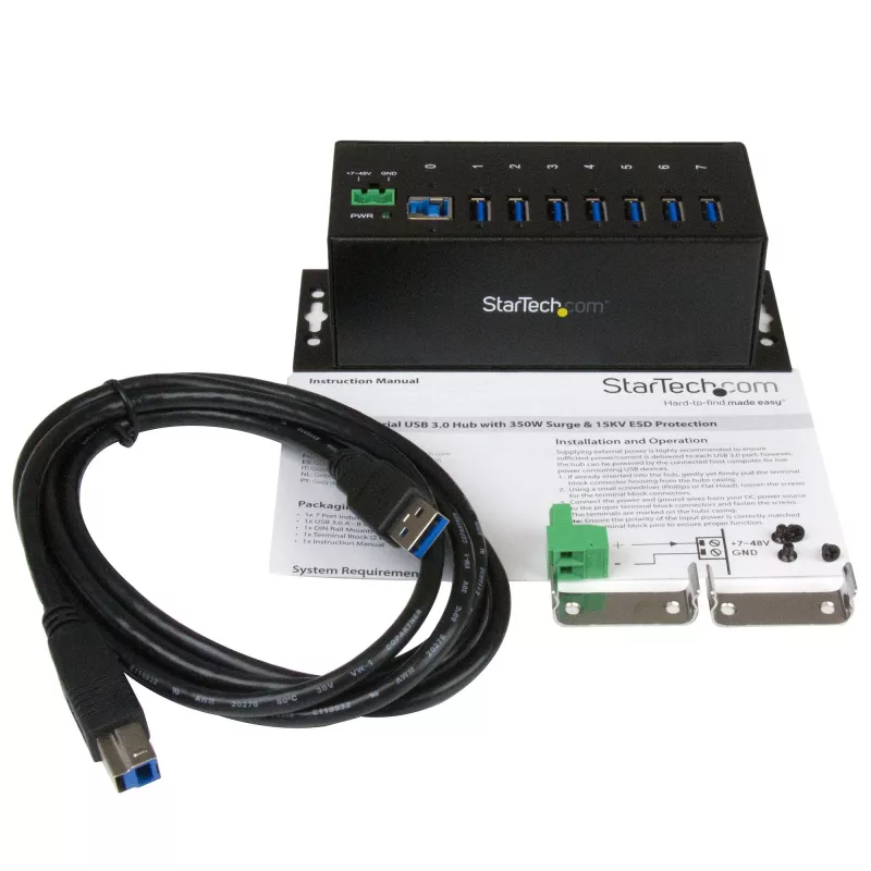 StarTech.com 7 prievadų pramoninis USB 3.0 centras su ESD apsauga