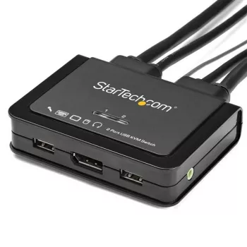 StarTech.com 2 prievadų DisplayPort KVM jungiklis - 4K 60Hz - Kompaktiškas dviejų prievadų UHD DP 1.2 USB darbalaukio KVM jungiklis su 1,2 m kabeliais ir garsu - maitinamas per USB ir nuotolinis perjungimas - MacBook ThinkPad