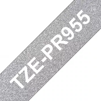 Brother TZE-PR955 etikečių juosta Balta ant sidabrinės