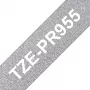 Brother TZE-PR955 etikečių juosta Balta ant sidabrinės