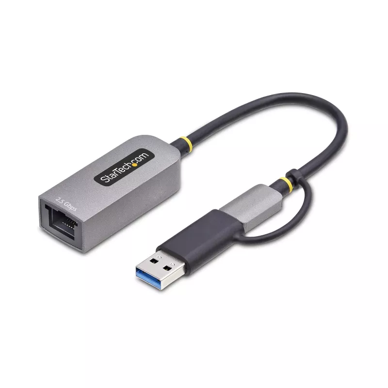 StarTech.com USB-C į Ethernet adapteris 2,5GbE su USB-A keitikliu, NBASE-T NIC, USB 3.0 Type-C 2,5/1G kelių greičių tinklas, suderinamas su Thunderbolt, Windows ir Mac
