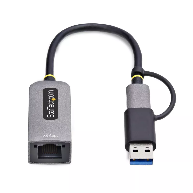StarTech.com USB-C į Ethernet adapteris 2,5GbE su USB-A keitikliu, NBASE-T NIC, USB 3.0 Type-C 2,5/1G kelių greičių tinklas, suderinamas su Thunderbolt, Windows ir Mac