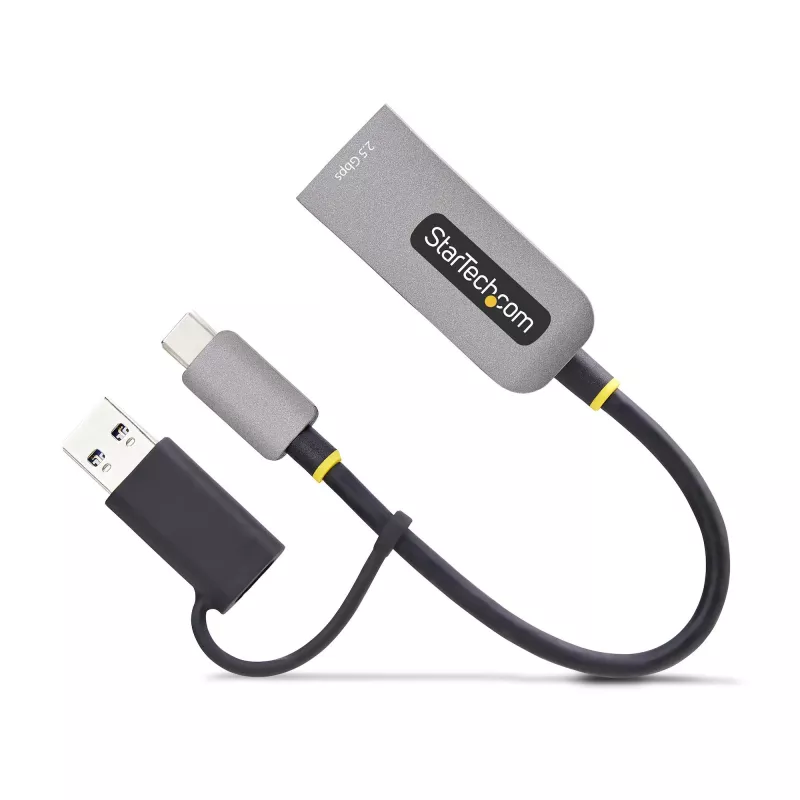 StarTech.com USB-C į Ethernet adapteris 2,5GbE su USB-A keitikliu, NBASE-T NIC, USB 3.0 Type-C 2,5/1G kelių greičių tinklas, suderinamas su Thunderbolt, Windows ir Mac