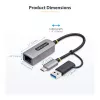 StarTech.com USB-C į Ethernet adapteris 2,5GbE su USB-A keitikliu, NBASE-T NIC, USB 3.0 Type-C 2,5/1G kelių greičių tinklas, suderinamas su Thunderbolt, Windows ir Mac