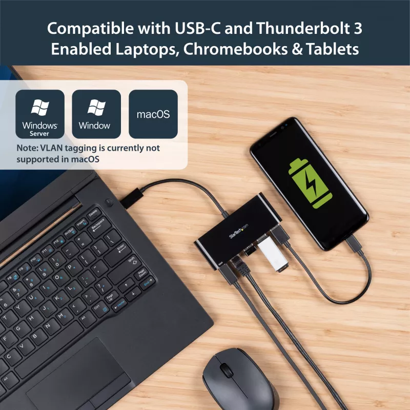 StarTech.com USB-C į Ethernet adapteris su 3 prievadų USB 3.0 stotelė ir Power Delivery