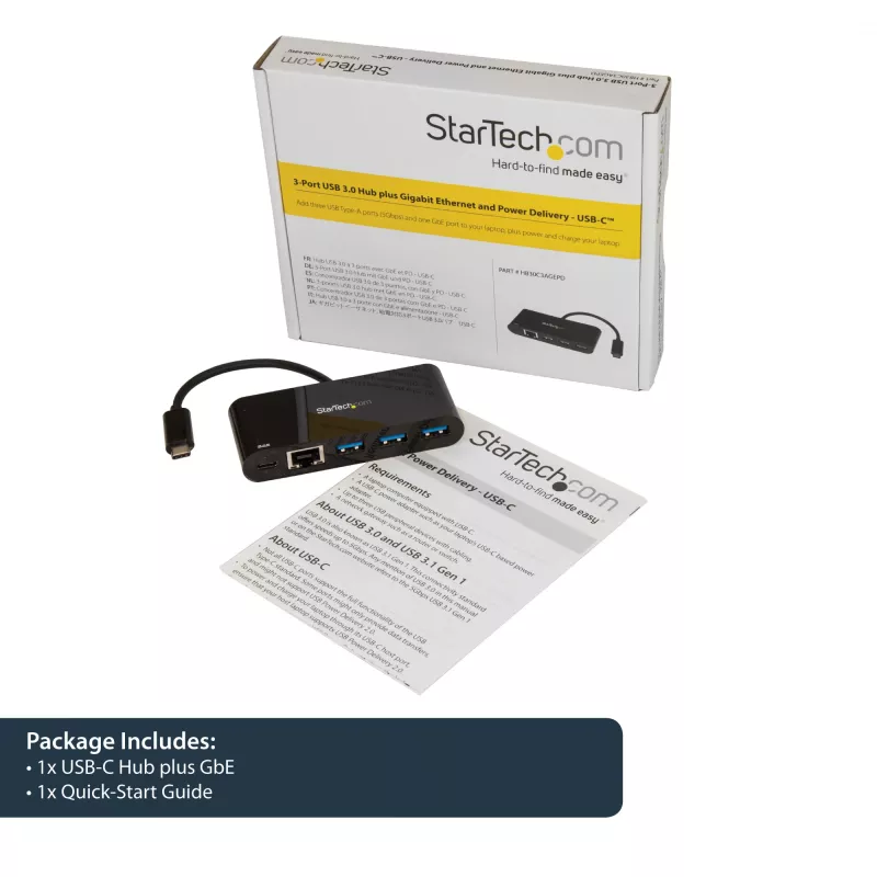 StarTech.com USB-C į Ethernet adapteris su 3 prievadų USB 3.0 stotelė ir Power Delivery