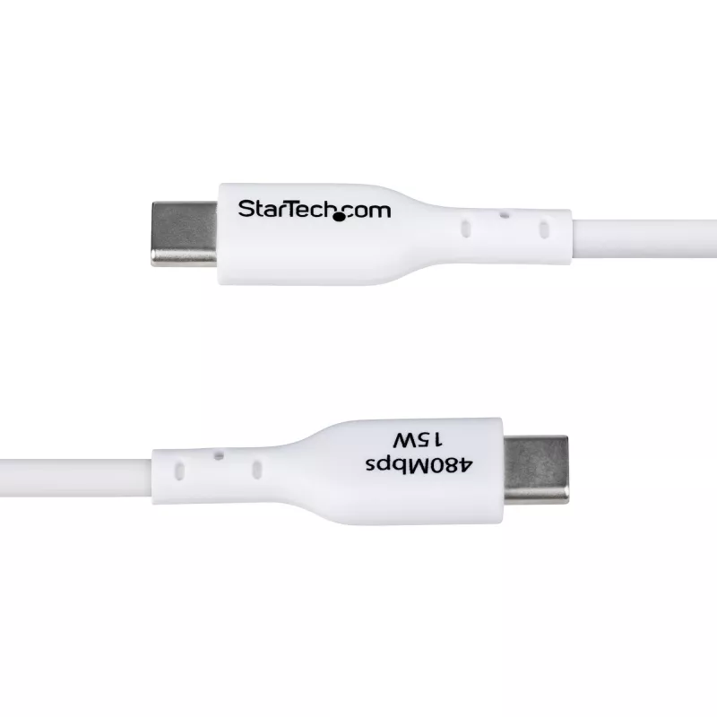 StarTech.com 6.6ft (2m) USB-A į USB-C įkrovimo laidas, įkrovimas ir sinchronizavimas, 3A, USB 2.0, TPE apvalkalas - baltas USB įkrovimo laidas
