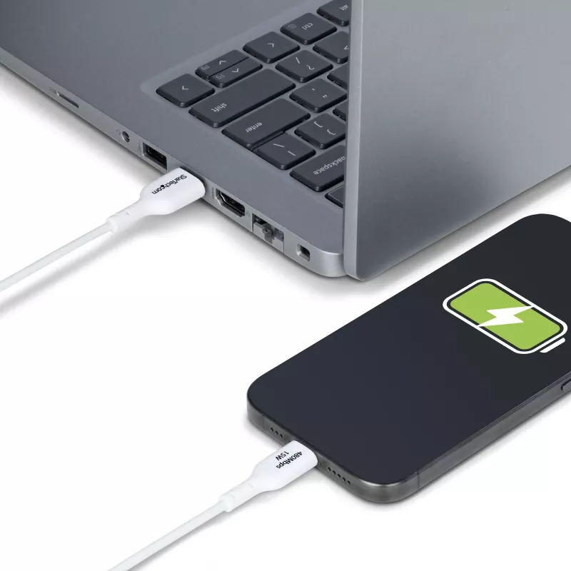StarTech.com 6.6ft (2m) USB-A į USB-C įkrovimo laidas, įkrovimas ir sinchronizavimas, 3A, USB 2.0, TPE apvalkalas - baltas USB įkrovimo laidas