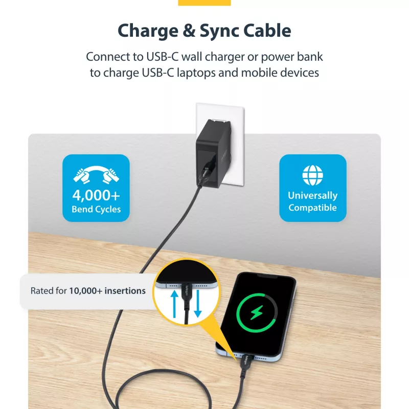 StarTech.com USB-C įkrovimo laidas, 3m, USB 2.0, 60W, 3A, TPE