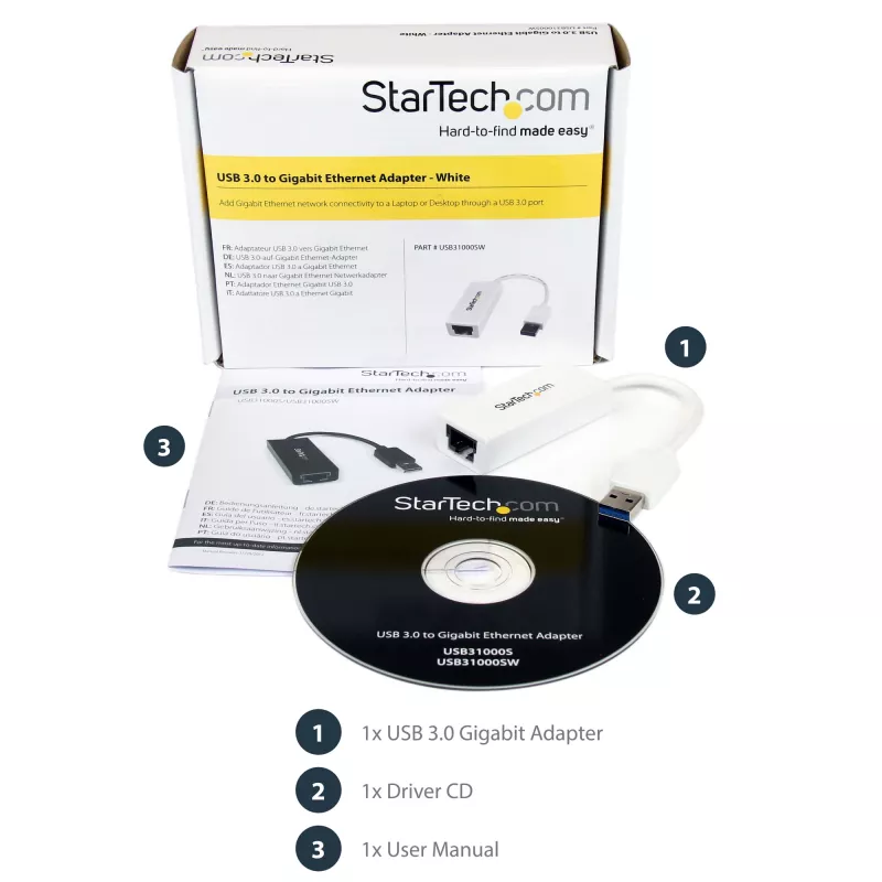 StarTech.com USB 3.0 į Gigabit Ethernet tinklo adapteris, 10/100/1000 Mbps, USB į RJ45, USB 3.0 į LAN adapteris, USB 3.0 Ethernet adapteris (GbE), TAA atitinka