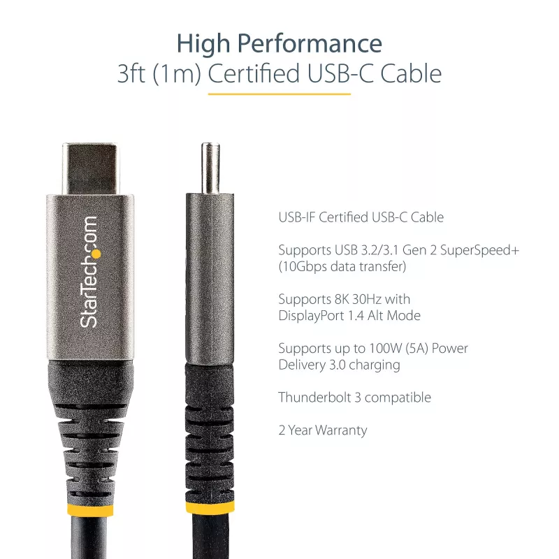 StarTech.com USB-C laidas 1 m, 10 Gbps, USB-IF sertifikuotas, 100W (5A) PD, DP Alt režimas