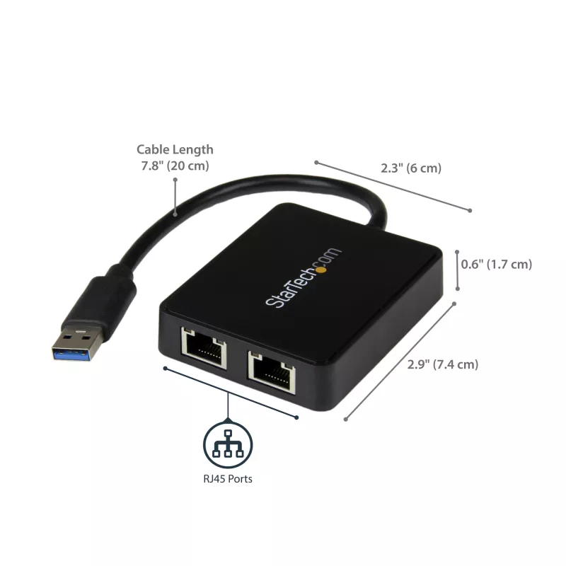 StarTech.com USB 3.0 prievado adapteris su dviem Gigabit Ethernet prievadais ir USB prievadu