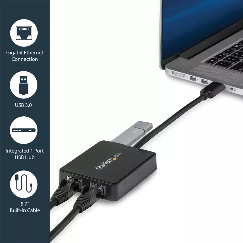 StarTech.com USB 3.0 prievado adapteris su dviem Gigabit Ethernet prievadais ir USB prievadu