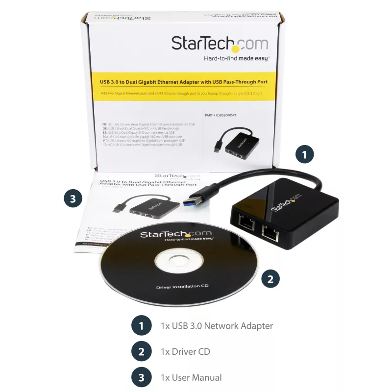 StarTech.com USB 3.0 prievado adapteris su dviem Gigabit Ethernet prievadais ir USB prievadu