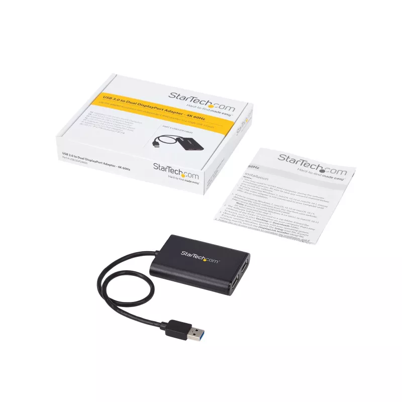 StarTech.com USB 3.0 į Dual DisplayPort adapteris – 4K 60Hz, 3.2 Gen 1 (3.1 Gen 1), USB Type-A, DisplayPort išvestis, 4096 x 2160 pikselių