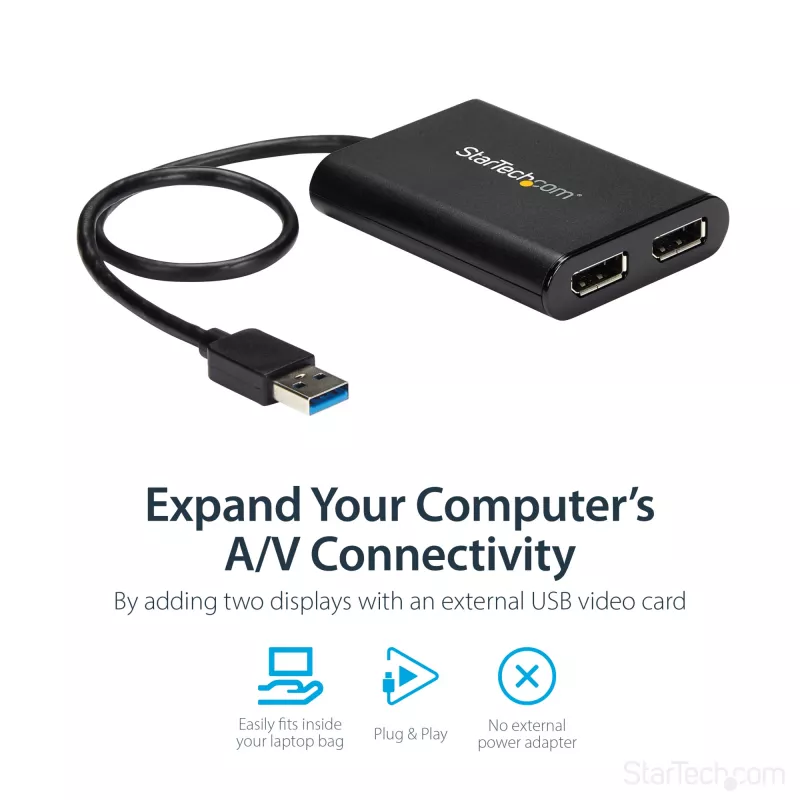 StarTech.com USB 3.0 į Dual DisplayPort adapteris – 4K 60Hz, 3.2 Gen 1 (3.1 Gen 1), USB Type-A, DisplayPort išvestis, 4096 x 2160 pikselių