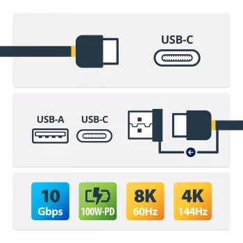 StarTech.com 3ft (1m) USB-C laidas su USB-A adapteriu – Hibridinis 2-in-1 USB-C laidas su USB-A – USB-C į USB-C (10Gbps/100W PD), USB-A į USB-C (5Gbps) – Idealus hibridinei dokų stočiai