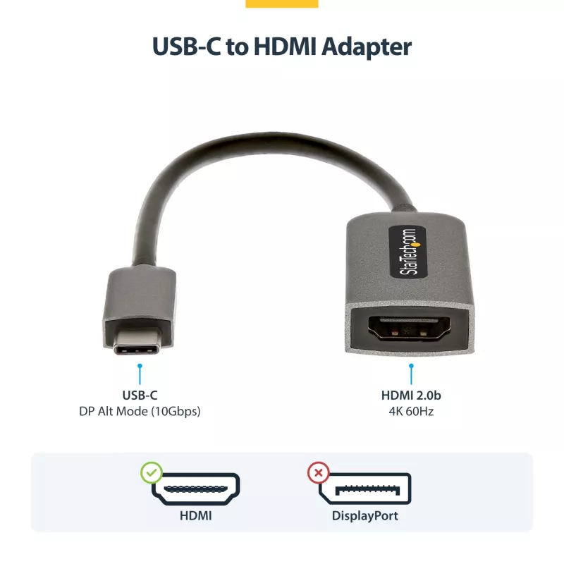 StarTech.com USB-C į HDMI adapteris, 4K 60Hz vaizdas, HDR10, USB-C į HDMI monitoriaus adapteris, suderinamas su USB4 / Thunderbolt