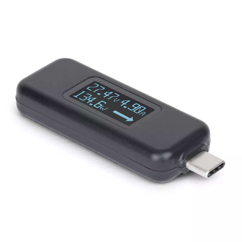 „StarTech.com“ USB-C galios testeris, skaitmeninis multimetras, dvipusis įtampos ir srovės matuoklis, iki 240 W PD EPR, nešiojamas USB-C kabelio ir prievado galios matuoklis