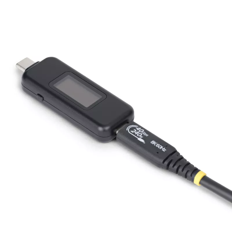 „StarTech.com“ USB-C galios testeris, skaitmeninis multimetras, dvipusis įtampos ir srovės matuoklis, iki 240 W PD EPR, nešiojamas USB-C kabelio ir prievado galios matuoklis