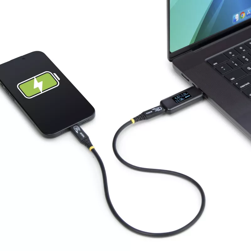 „StarTech.com“ USB-C galios testeris, skaitmeninis multimetras, dvipusis įtampos ir srovės matuoklis, iki 240 W PD EPR, nešiojamas USB-C kabelio ir prievado galios matuoklis