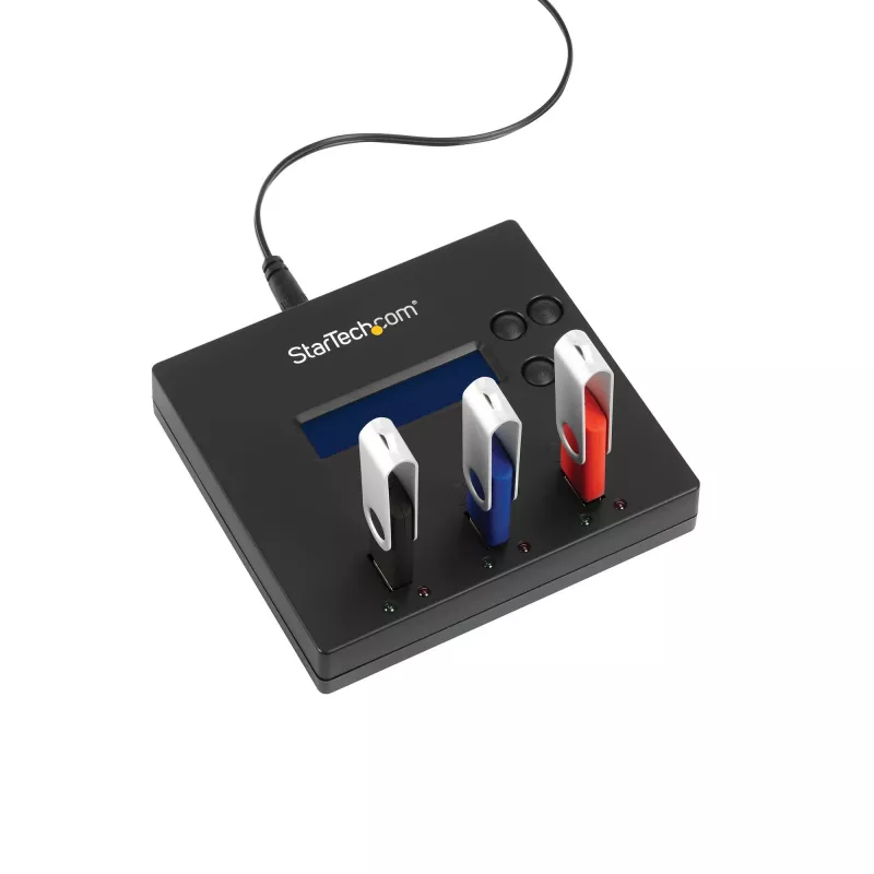 „StarTech.com“ nepriklausomas USB atmintukų kopijavimo ir trynimo įrenginys 1:2, 1,5 GB/min, LCD ekranas