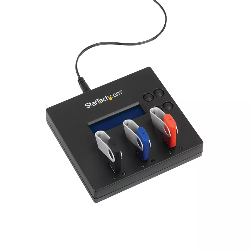 „StarTech.com“ nepriklausomas USB atmintukų kopijavimo ir trynimo įrenginys 1:2, 1,5 GB/min, LCD ekranas