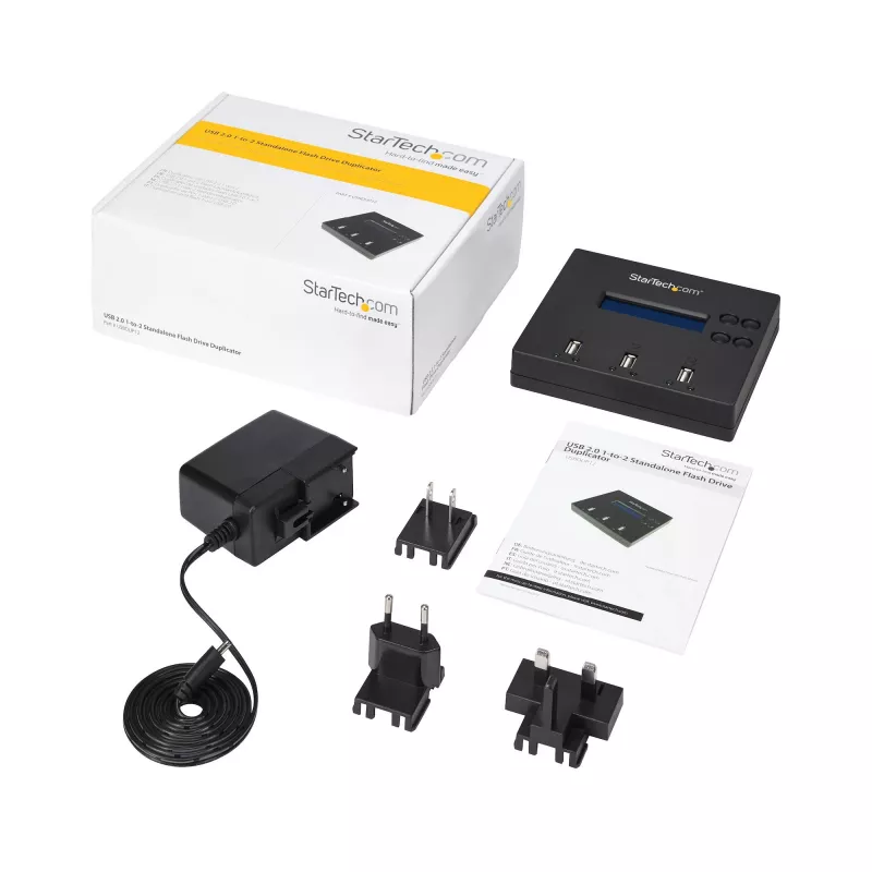 „StarTech.com“ nepriklausomas USB atmintukų kopijavimo ir trynimo įrenginys 1:2, 1,5 GB/min, LCD ekranas