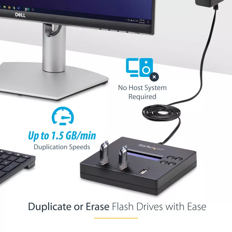 „StarTech.com“ nepriklausomas USB atmintukų kopijavimo ir trynimo įrenginys 1:2, 1,5 GB/min, LCD ekranas