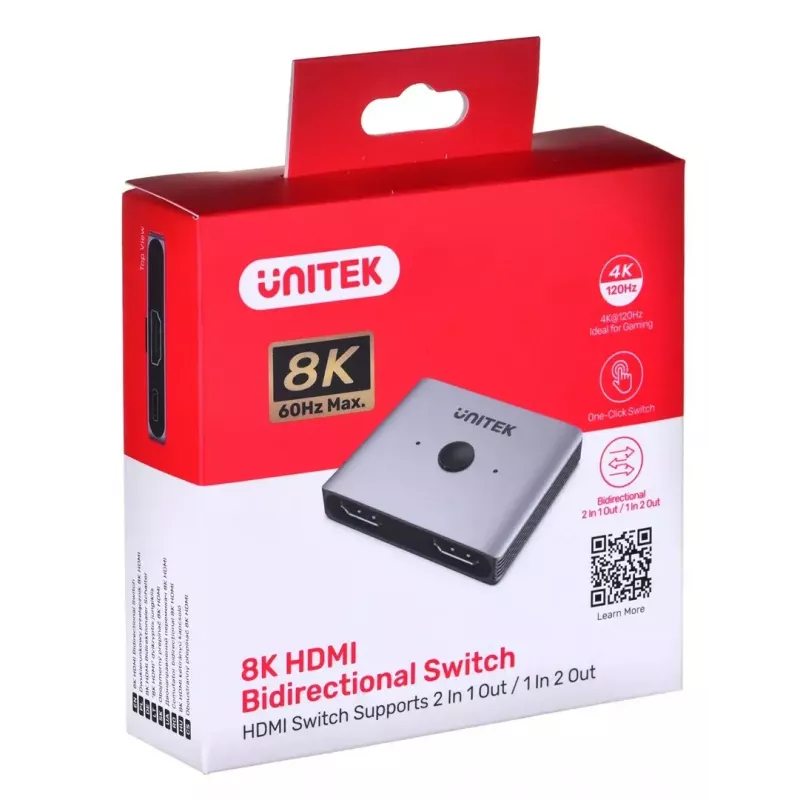 HDMI jungiklis Unitek V1163A 2x1 8K 60Hz — 2 įėjimai į 1 išėjimą