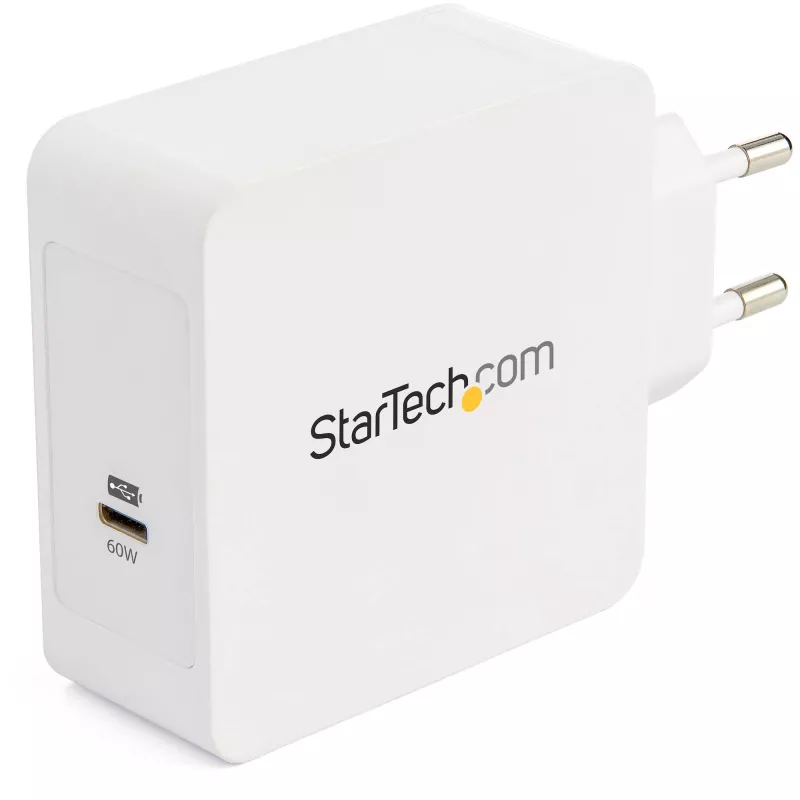 StarTech.com USB-C sieninis įkroviklis - nešiojamojo kompiuterio USB-C įkroviklis 60W PD - 2m kabelis - universalus kompaktiškas C tipo maitinimo adapteris - Dell XPS/Lenovo X1 Carbon/HP EliteBook/MacBook - USB IF/CE sertifikuotas