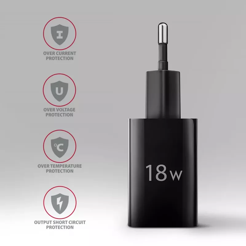 Sieninis įkroviklis Axagon ACU-QC18 QC 3.0 1× OUTPUT 18W, juodas